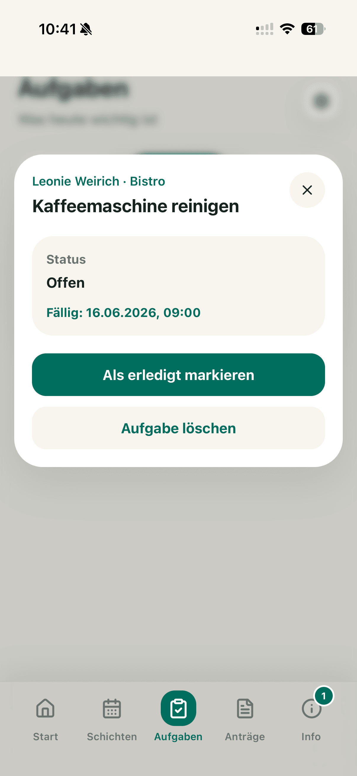 Aufgabenliste in der BetriebPlus-App mit Fälligkeiten und Zuständigkeiten
