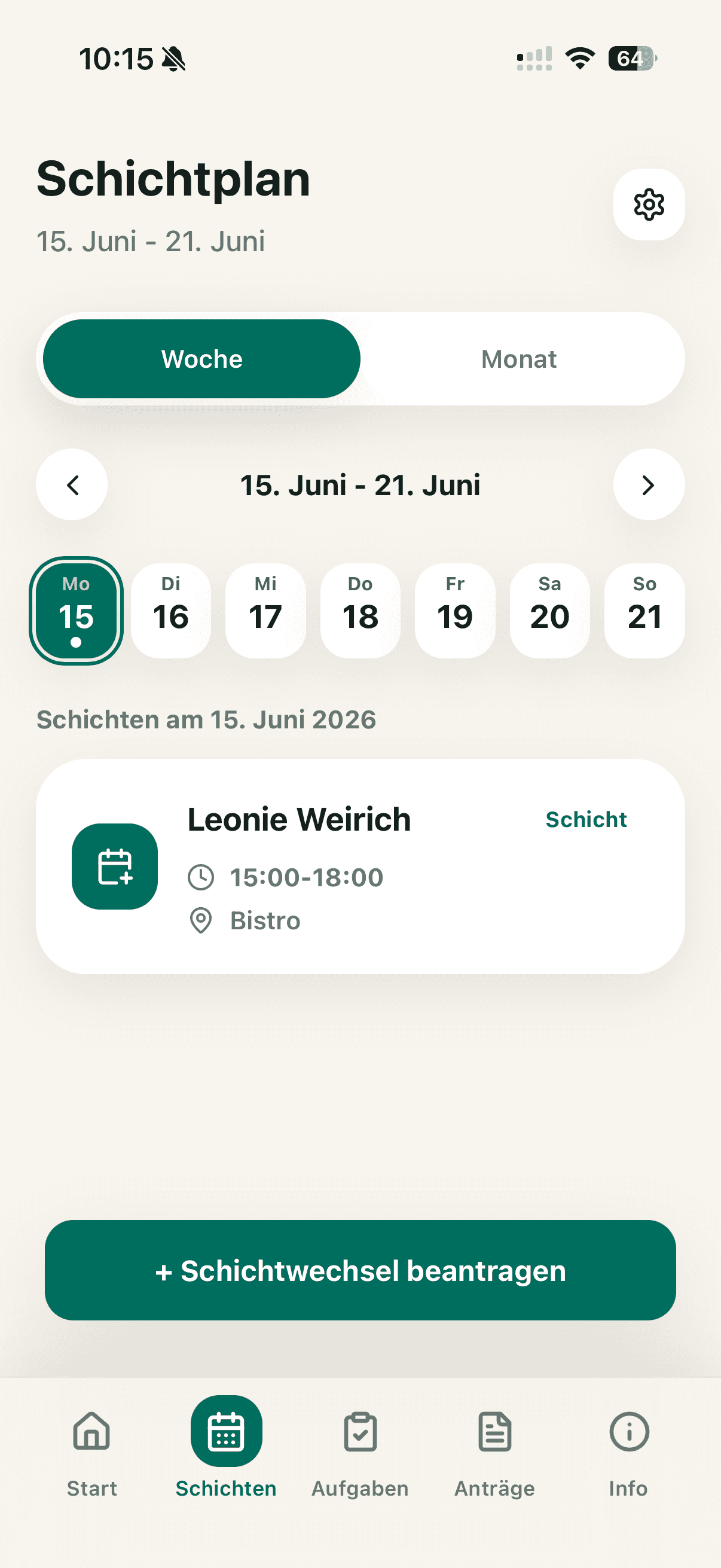 Wochenansicht der Schichtplanung in der BetriebPlus-App