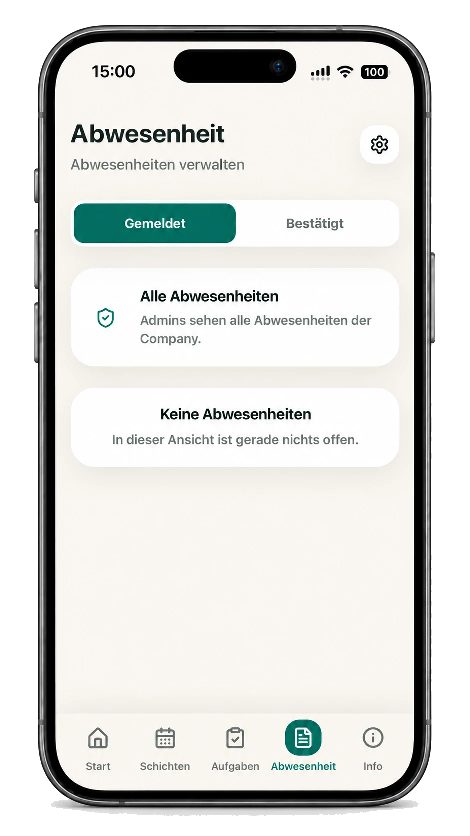 Abwesenheitsmeldung in der BetriebPlus-App